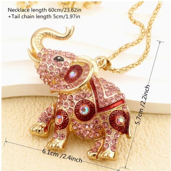 Betsey Johnson Elephant Necklace Gold Tone with Blue Crystals - Picture 2 of 2